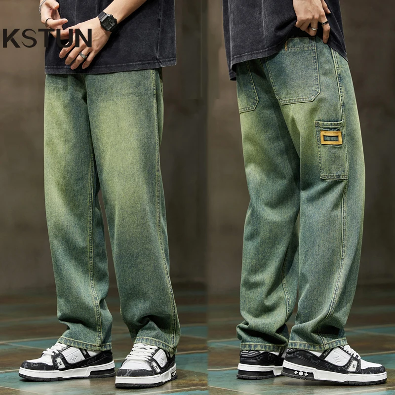 Pantalones vaqueros holgados para hombre pierna ancha rectos holgados 