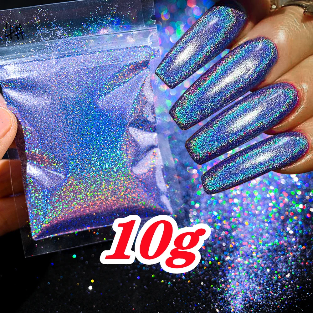 10g Holographic Laser Silver Glitter Powder 0.2mm Rainbow Sparkly HOLO Powder 3D Dazzling Glitter Manicure BASHD-12541
