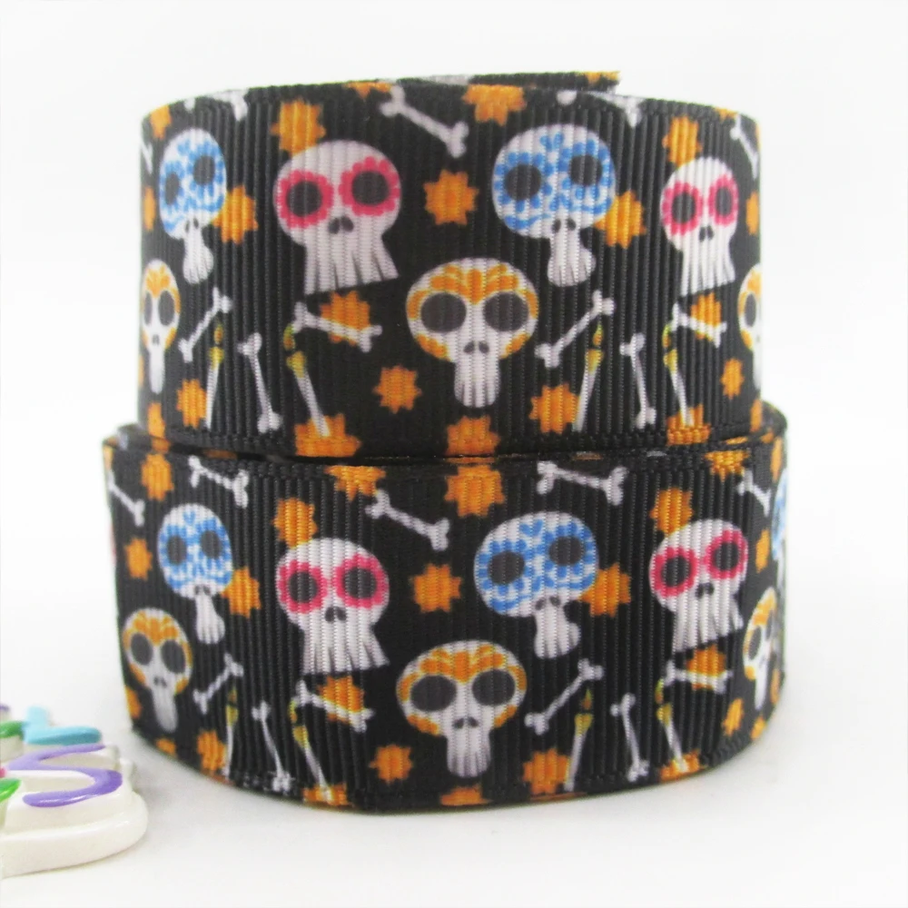 5 Yards 22/25mm Skull Printed Grosgrain Ribbons DIY Halloween Ribbon Bowknot For Sewing Crafts Gift Wrapping Decoration,5Yc928