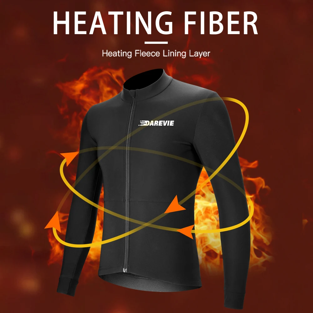 DAREVIE Cycling Jersey Winter Thermal Fleece Cycling Jersey Men Long Sleeve Hot Warm Soft Brushed Breathable Bicycle Clothing 3