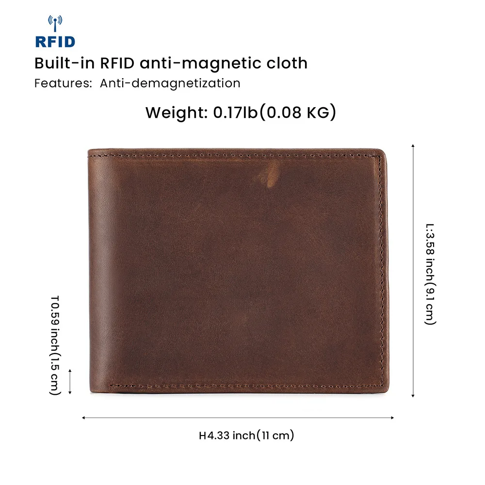Vintage Leather Men's Wallet with RFID Blocking and Multiple Card Slots