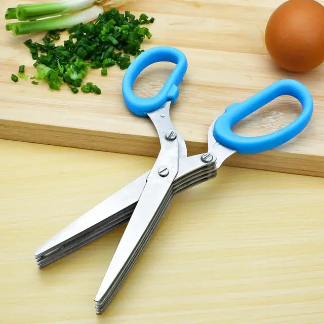 Herb Scissors, X-Chef Multipurpose 5 Blade Kitchen Herb Shears Herb Cutter  with Safety Cover and Cleaning Comb for Chopping Basil Chive Parsley