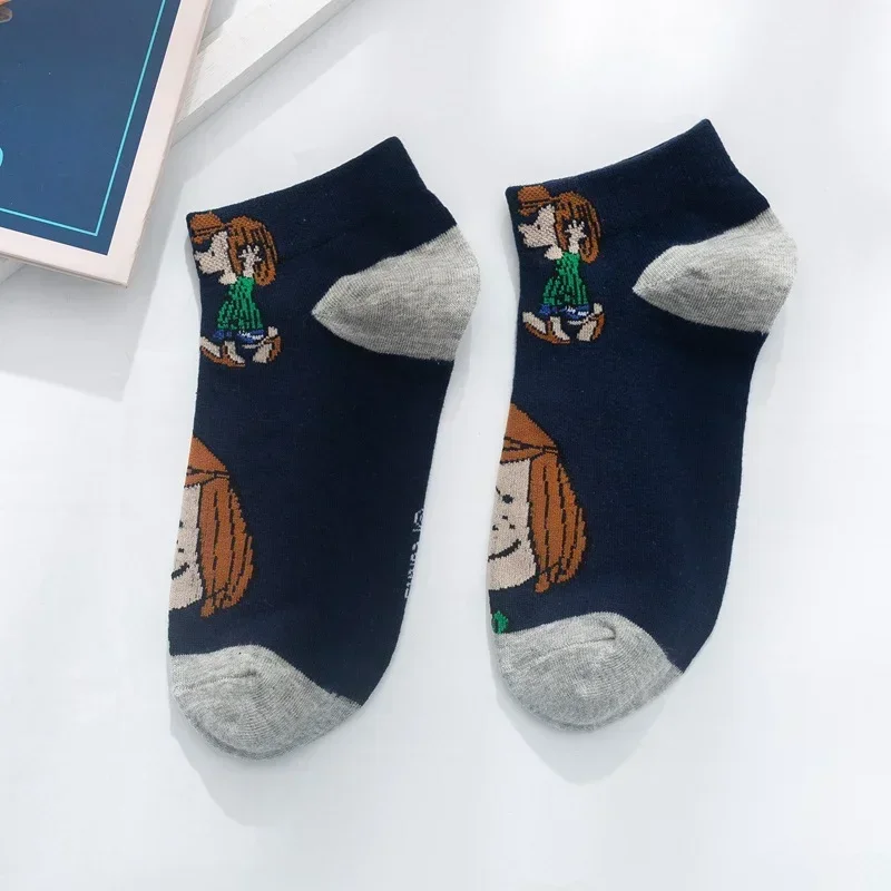 thumbnail image 1 of Calcetines de mujer Snooy Charlie Brown de algodón puro con dibujos animados de una chica, calcetines de verano hasta el tobillo, calcetines invisibles transpirables, calcetines bonitos para mujer, 1 of 5