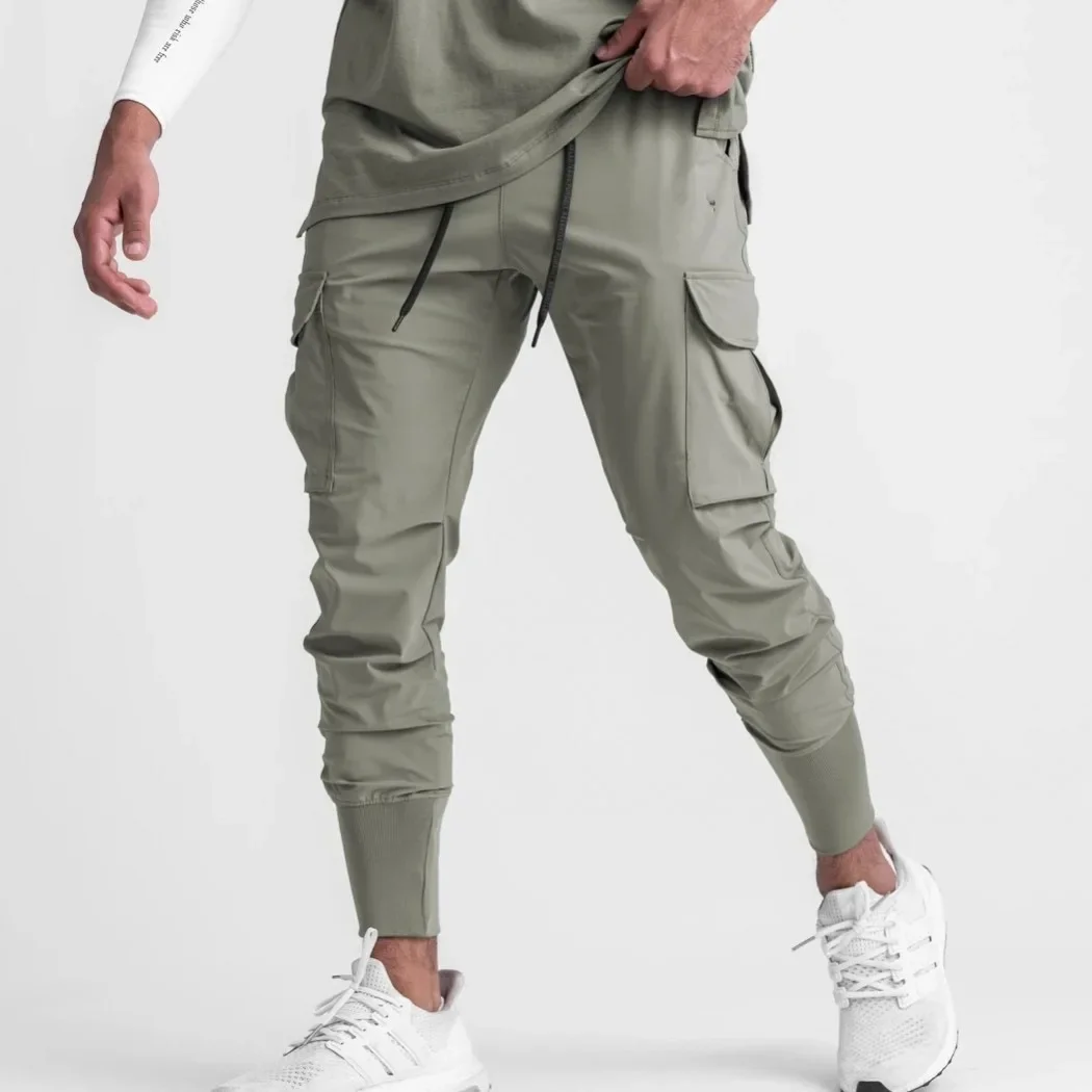 Ice Silk Loose Fit Long Pants Autumn Thin Style Cuffed Sports Trousers Multi Pocket Quick Dry Skateboard Long Pants