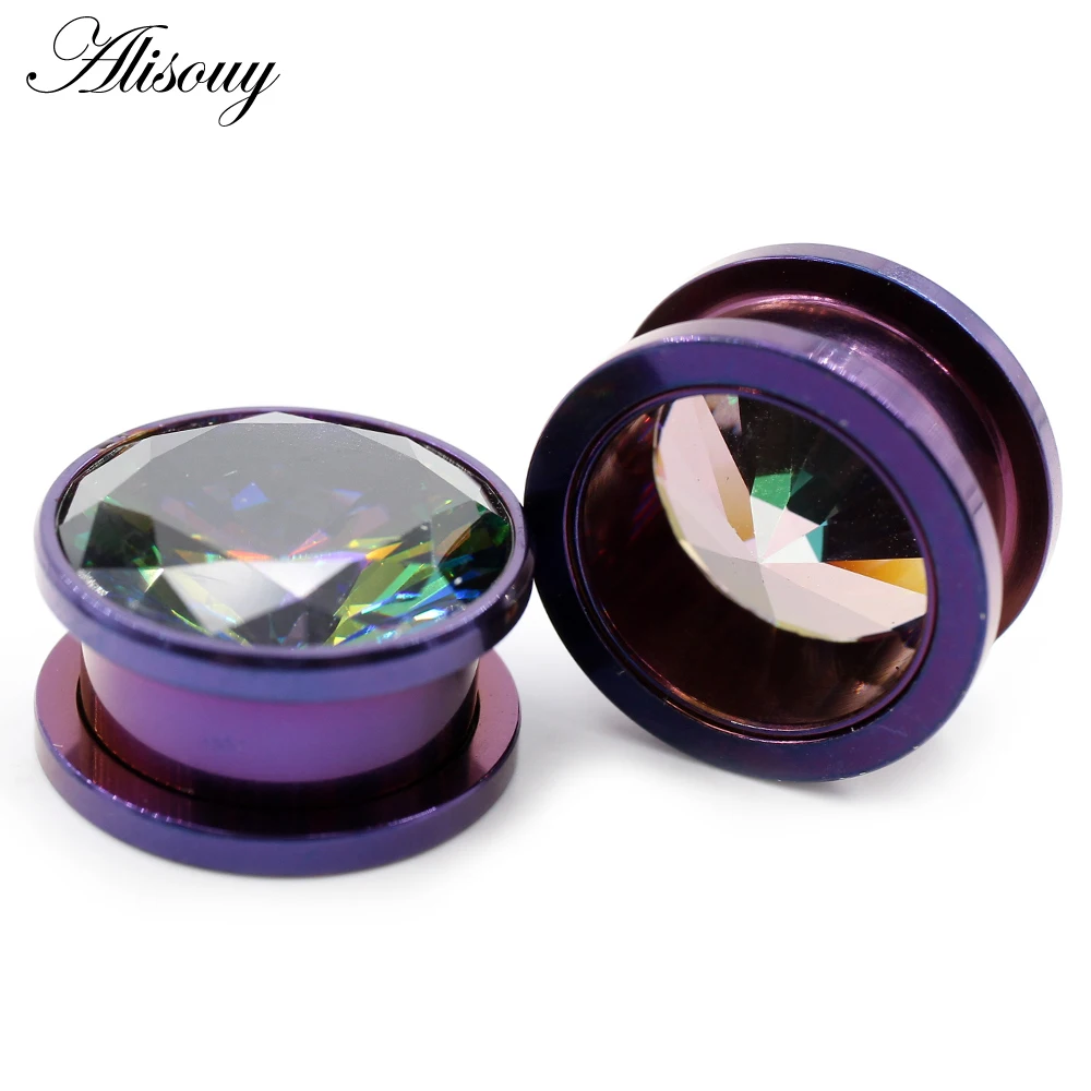 Alisouy 2 Stück Edelstahl Zirkonia Kristall Schraub-Ohrstöpsel Tunnel Plugs Expander Stretcher Gauges Ohrringe Körperschmuck – Detail 24