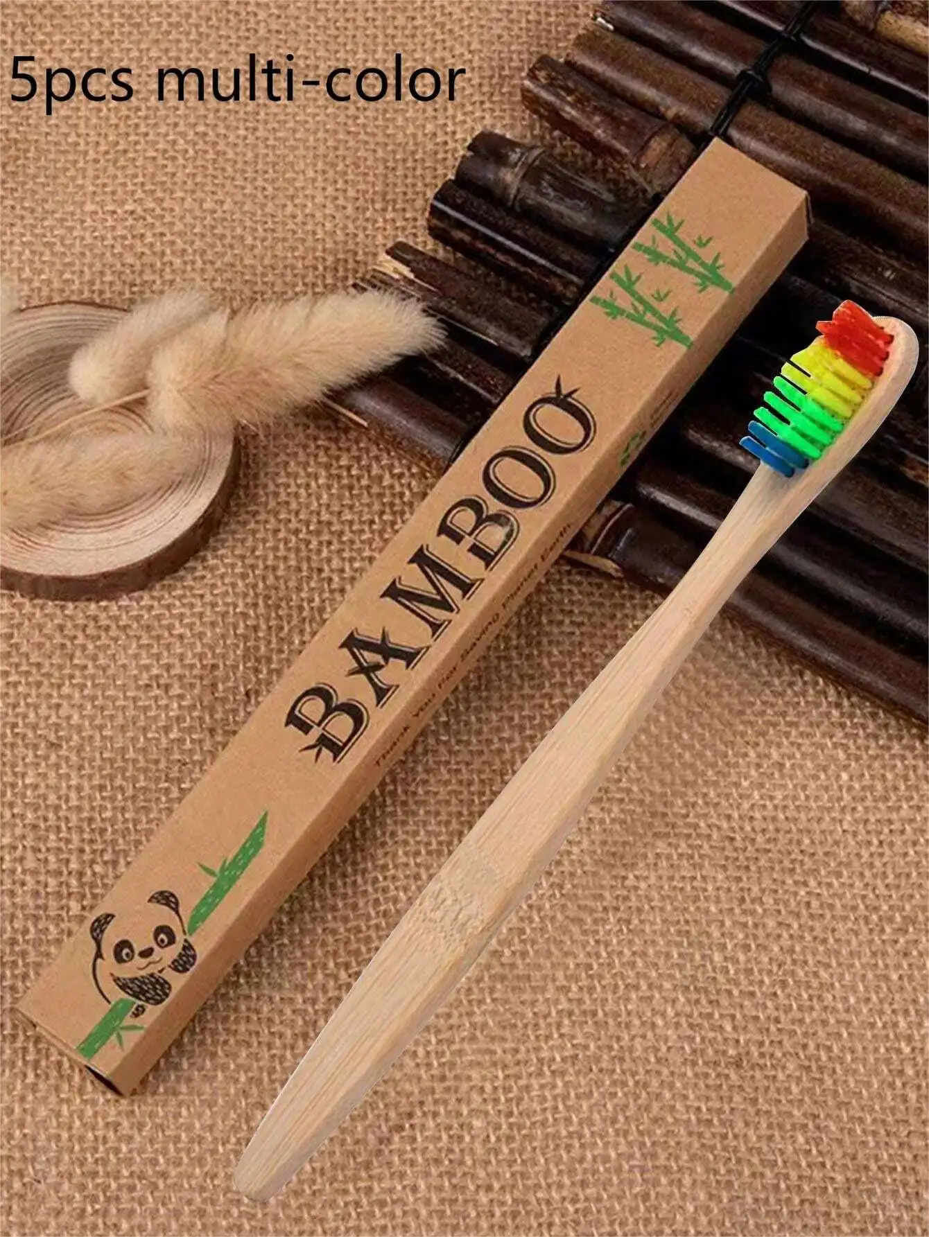 5 Green  Low-Carbon Bamboo Toothbrushes, Manual Bamboo Handle Toothbrush, Soft Hair Manual Toothbrush, Suitable For Daily  Care 5