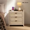 Rattan Nightstands  Bedside Table- Larger Night Stand with Type-C Charging Station,3 Drawers Storage - Boho Night Stands 2