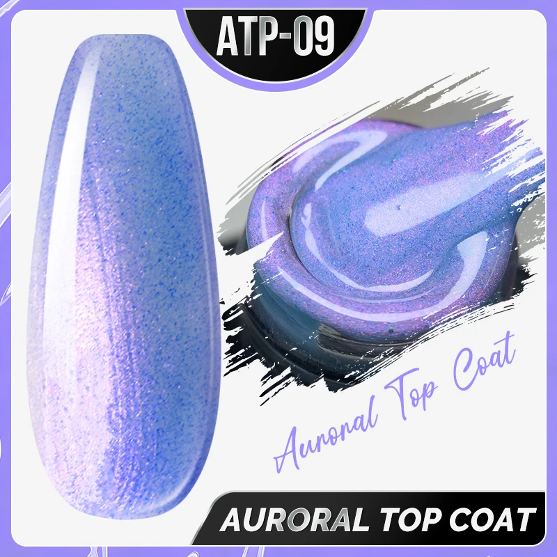 Hot 8ml Aurora Blue Green Top Coat No Wipe UV Gel Shimmer Nail Polish Soak Off Pearl Nail Polish Top Coat Varnish Matte Topcoat