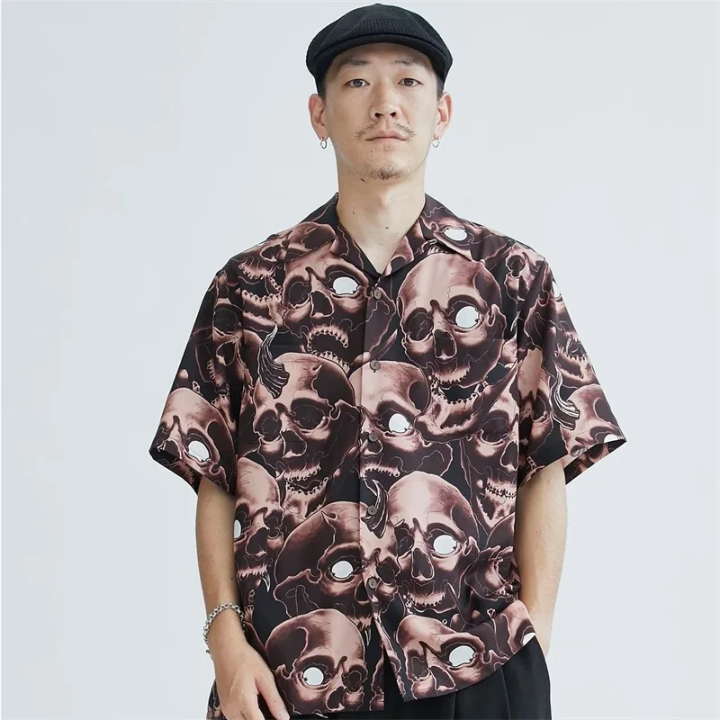 

Fashion New WACKO MARIA Short Sleeve Shirt Best Quality Print Ghost Skull Hawaii Loose Casual Mens Womens Shirt Tops