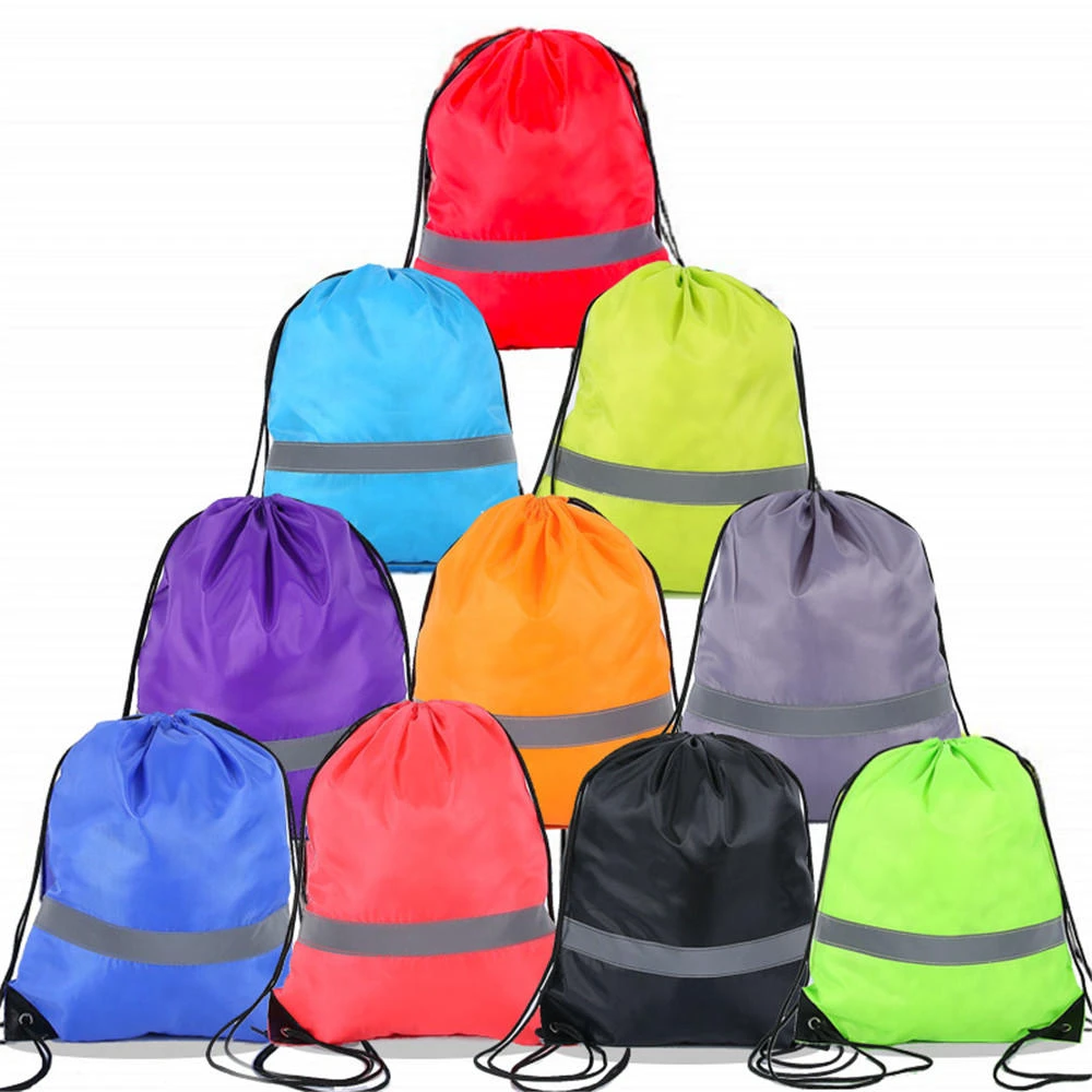 Pack Drawstring Backpack Bag With Reflective Strip String Backpack Cinch Sacks Bag Bulk For