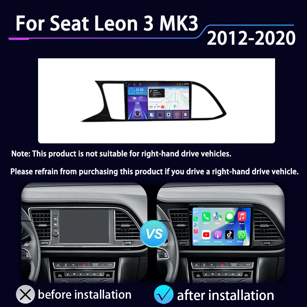 Radio de coche Android 16 Carplay Auto para Seat Leon 3 MK3 2012-2020 GPS Navegación 4G WIFI Reproductor Multimedia de Video Estéreo Cámara 360 2