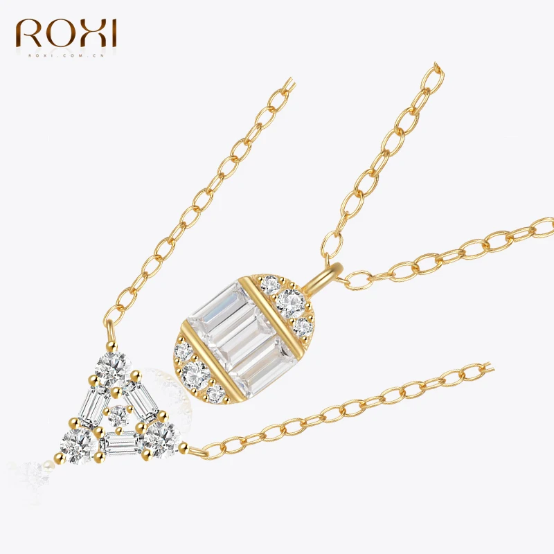 

ROXI 925 Sterling Silver Triangle/Ellipse Crystal Pendant Necklaces For Women Couple Clavicle Chain Weddings Party Jewelry Gifts