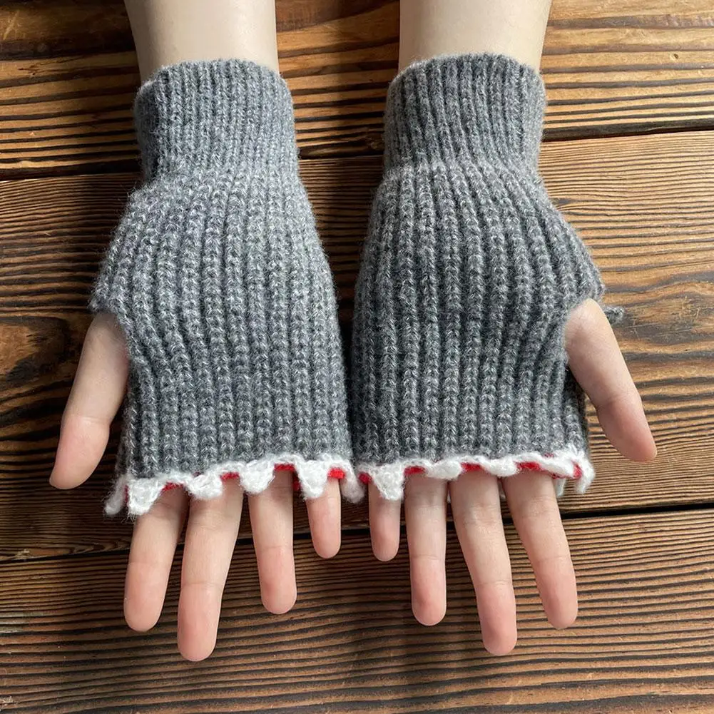 1 Paar Hai Strick handschuhe Herbst Winter warm verdickt wind dicht Voll finger Halb finger Handschuhe Unisex niedlichen Cartoon Handschuhe