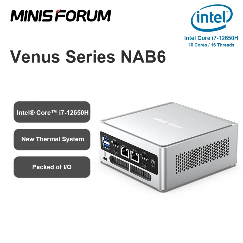 MINISFORUM 데스크탑 게임용 컴퓨터, NAB6 미니 PC, 인텔 코어 i7, 12650H, 인텔 12 세대 미니 PC, 윈도우 11, DDR4, 16GB, 512GB SSD, WIFI6