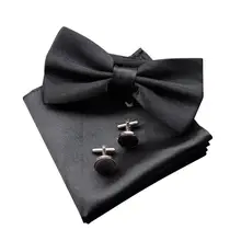 

men bow tie handkerchief cuff link white butterfly dress shirt collar button bowtie hanky cufflink clasp satin bowknot
