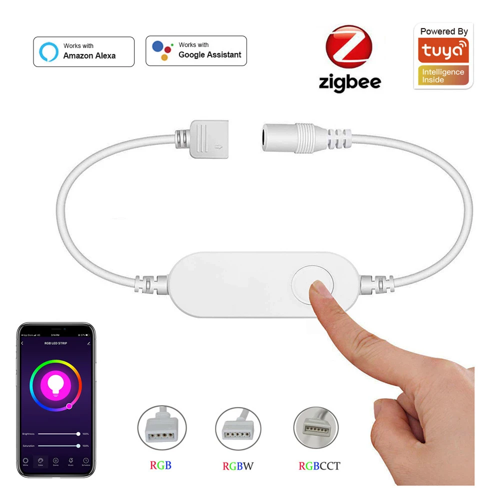 Tuya zigbee mini smart led dimm controller 12v 24v cct rgb rgbw rgbcct rgbww dimmer geeignet für smart life app alexa google