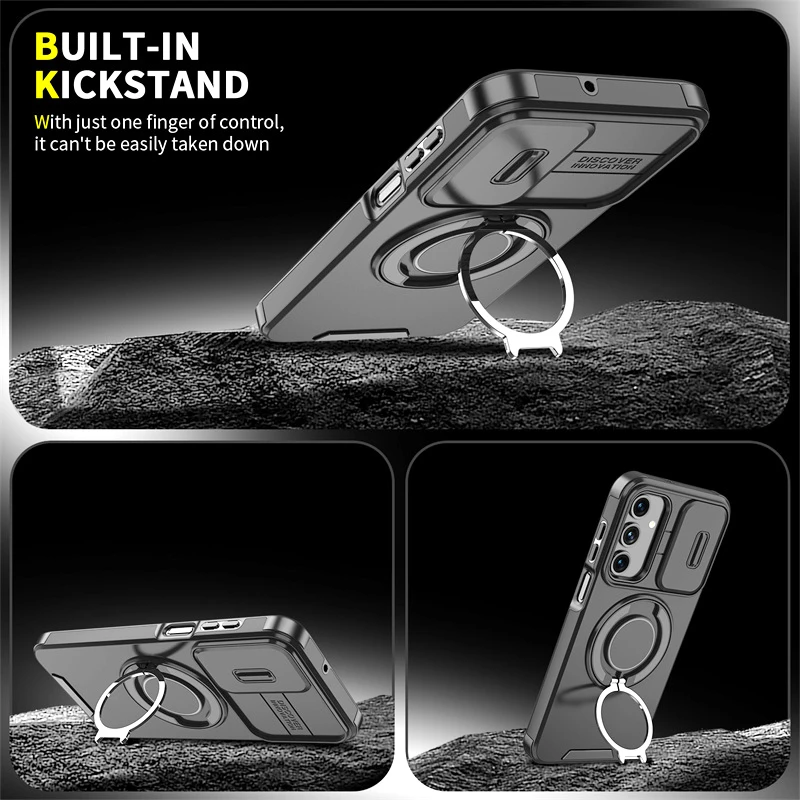 Shockproof Armor Back Cover with Ring Stand and Camera Protection