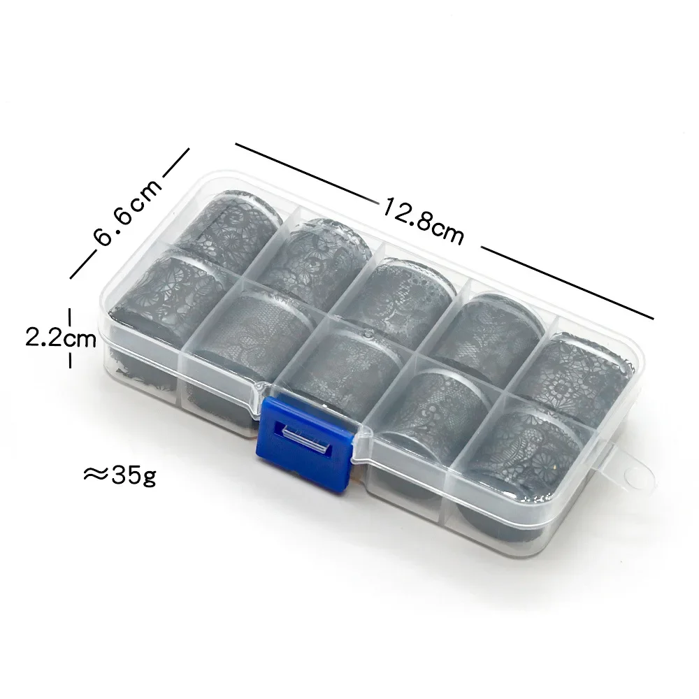 10 Rolls/Box White Black Lace Nail Art Foils Set Nail Transfer Sticker Paper DIY Manicure Styling Nail Decoration Accessories 6
