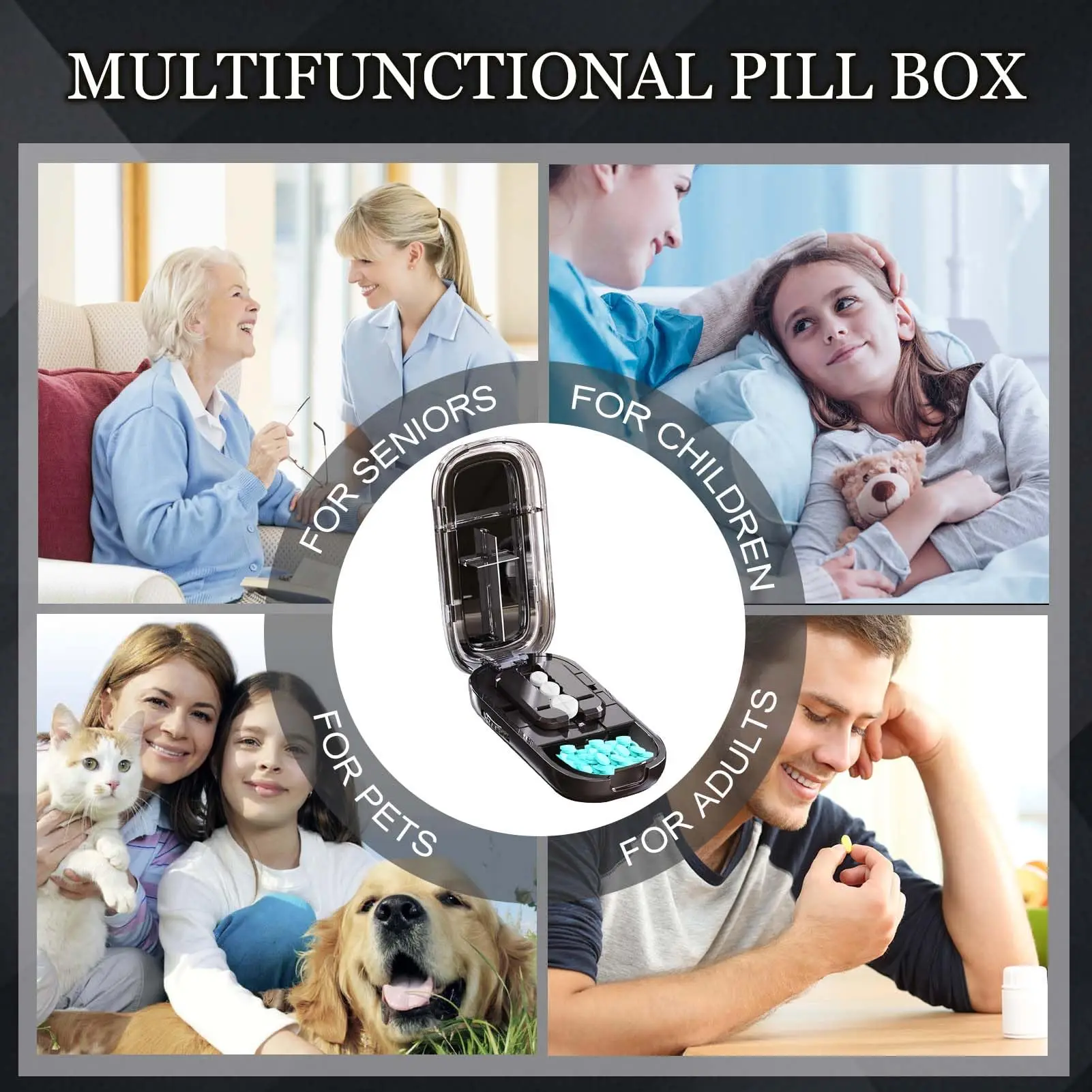 UNTIOR Anti-Slip Stylish Pill Cutter 2 Parts/4 Parts Compact Cute Portable Tablet Cutte Made of ABS plastic for Long Lasting Use