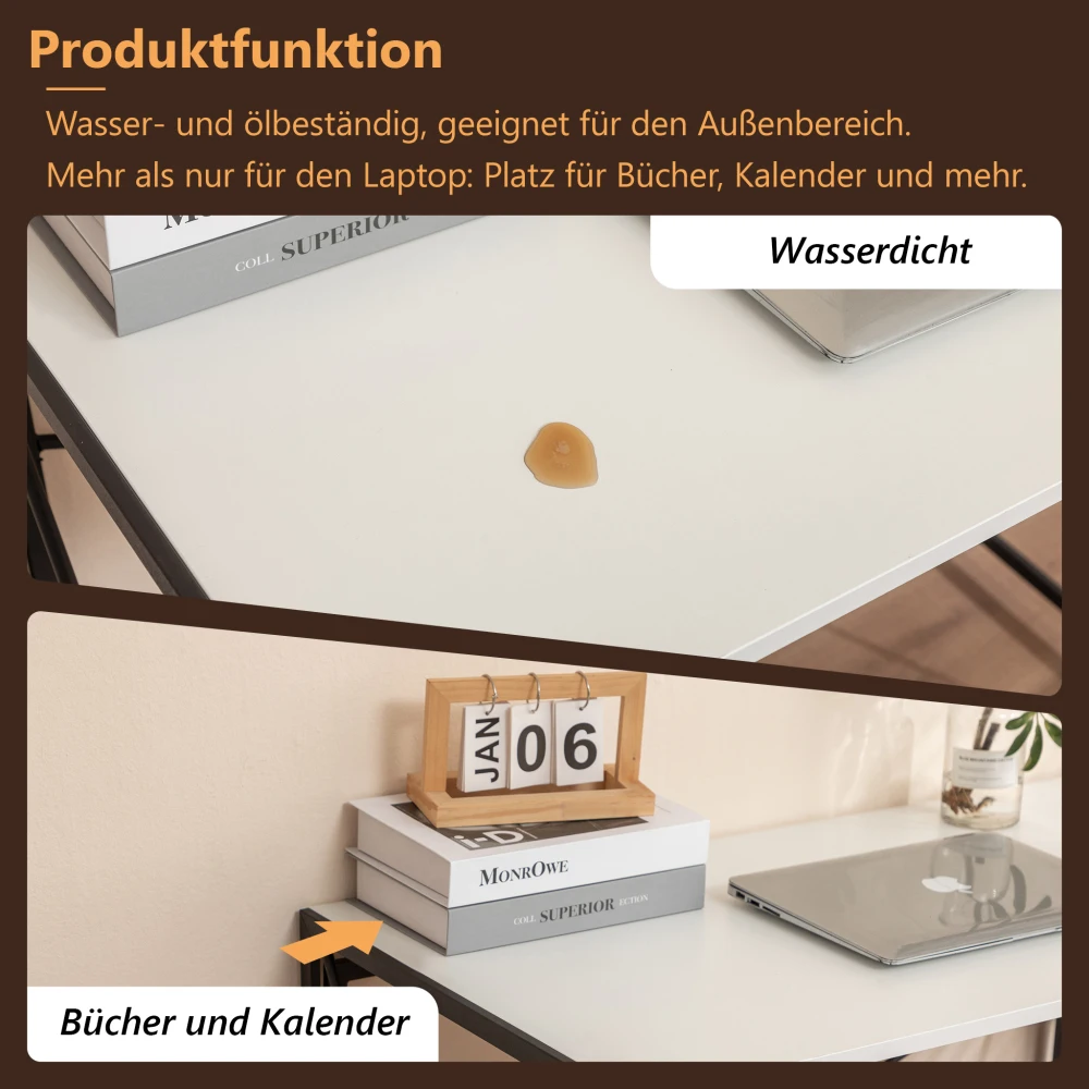 Moderner, robuster weißer Computertisch – platzsparender Schreibtisch, einfach zu montierender Schreibtisch für Heimbüro/Arbeitszimmer/Werkraum – Detail 7