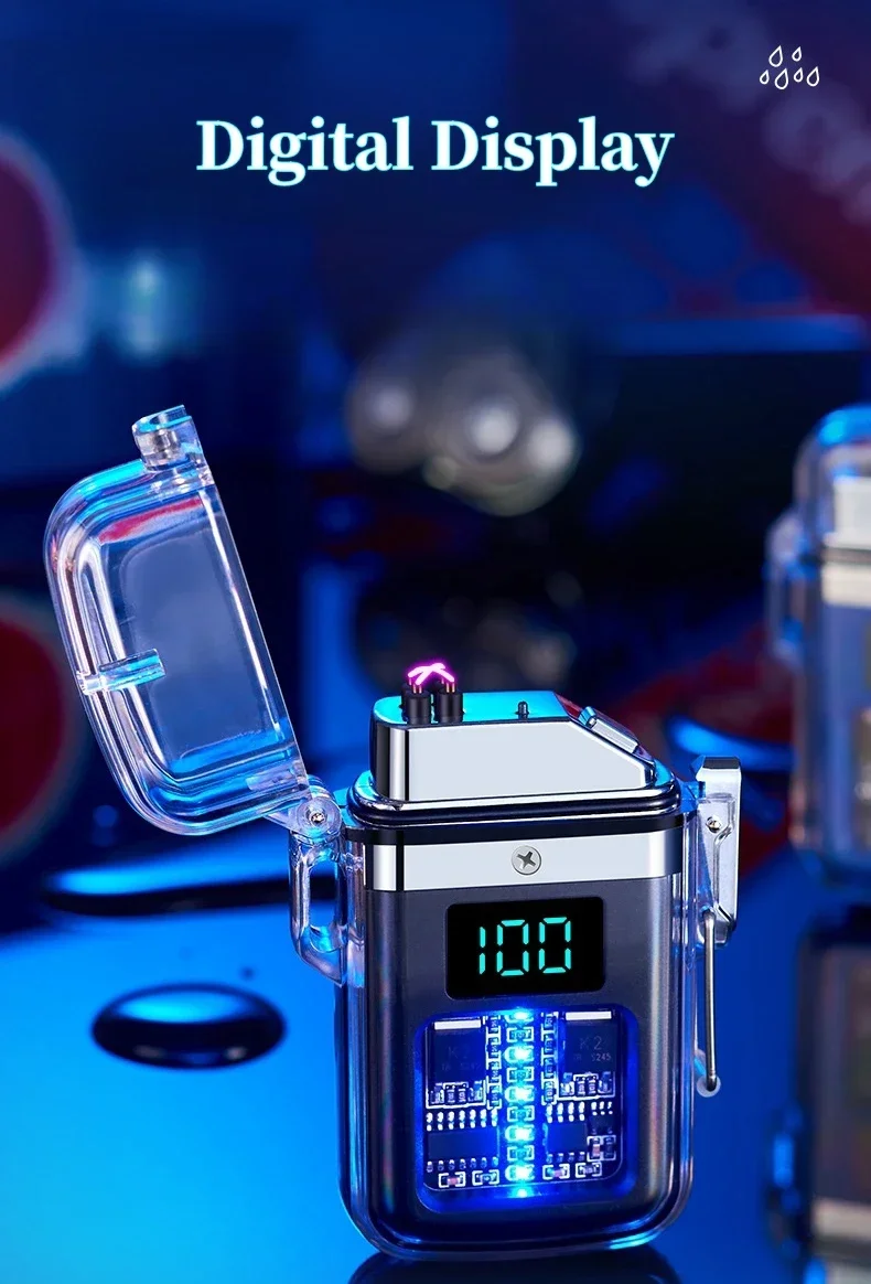 Description Picture 6 of itemHigh-end USB Rechargeable Double Arc Plasma Pulse Lighter Waterproof and Windproof Flameless Battery Display Electric Lighter