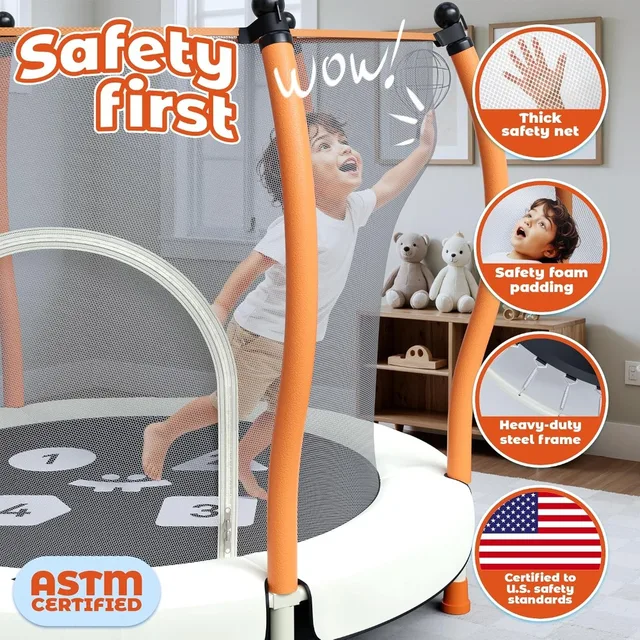 22601-599bc5.jpg 55'' Trampoline for Kids with Safety Enclosure, Indoor & Outdoor Toddler Trampoline, Ultra Safe Design, Perfect Gift for Boys & Girls Ages 1-8