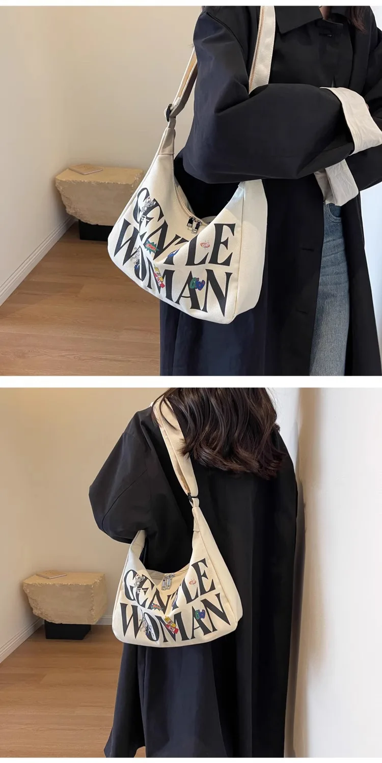 Sanfte Damen-Leinentasche mit Buchstaben, trendige, vielseitige Schulter-Crossbody-Tasche mit großem Fassungsvermögen, lässige Alltags- und schicke Ausflüge – Detail 11
