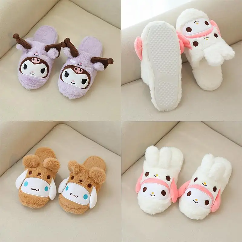 

Sanrios Мультяшные хлопковые тапочки Hello Kittys Kuromi Cinnamoroll домашние зимние теплые тапочки с толстой подошвой