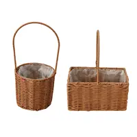 Rattan Flower Basket Vegetables Fruits Holder with Handle Handmade Wicker Basket for Living Room Home Decor 1