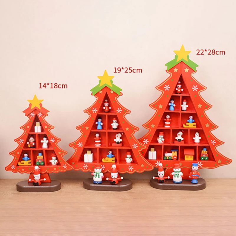 

Creative Christmas Decorations Wooden Christmas Tree Scene Layout Ornaments Three-dimensional Red Xmas Table Desktop Decoration