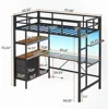 Twin Metal Loft Bed L-Shaped Desk,LED Lights,Charging Station LED Loft Bed Frame Twin Size 3 Storage Shelves 3 Fabric Drawers 6
