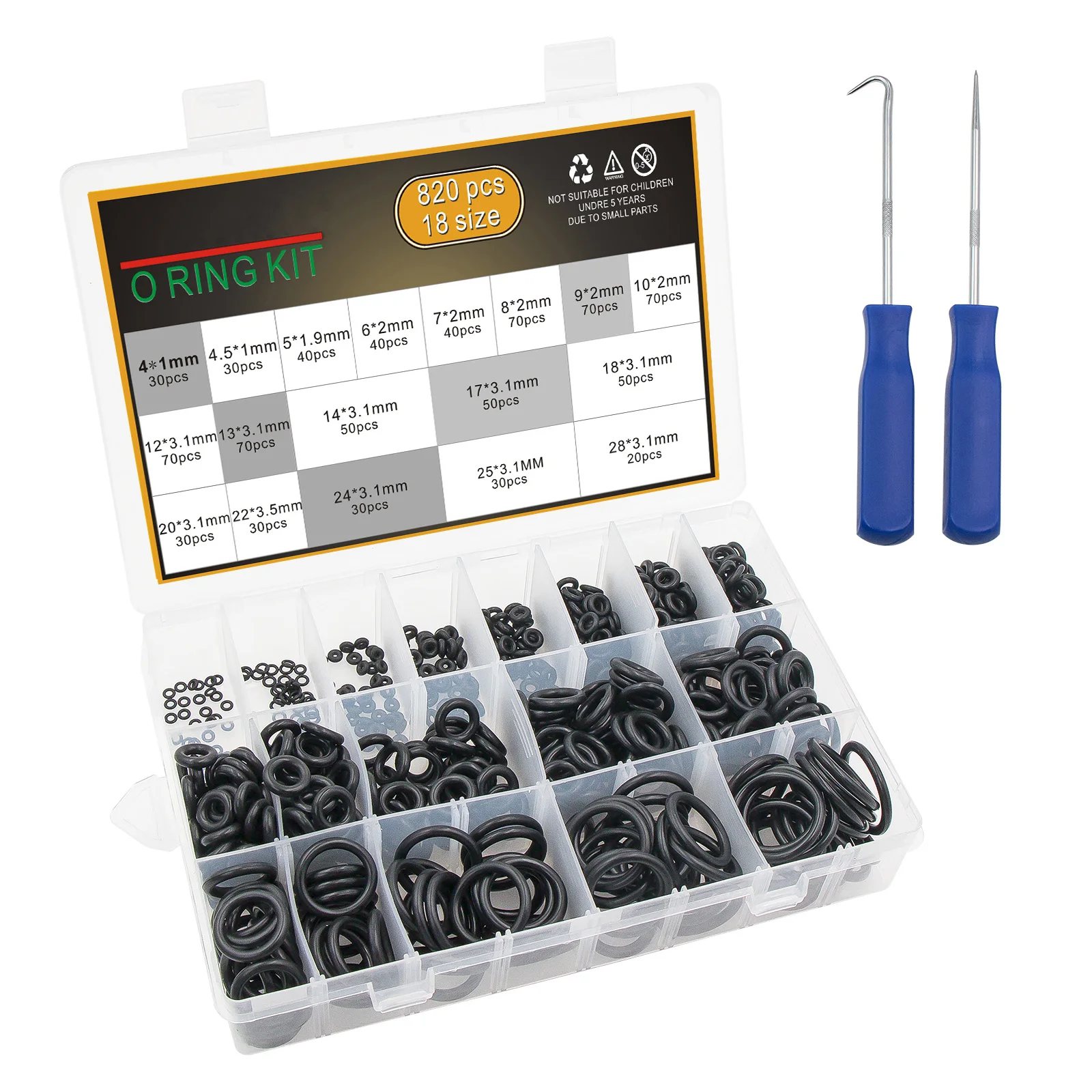 Silicone O-ring Assortment Kit, Rubber O-ring Assortment Kit