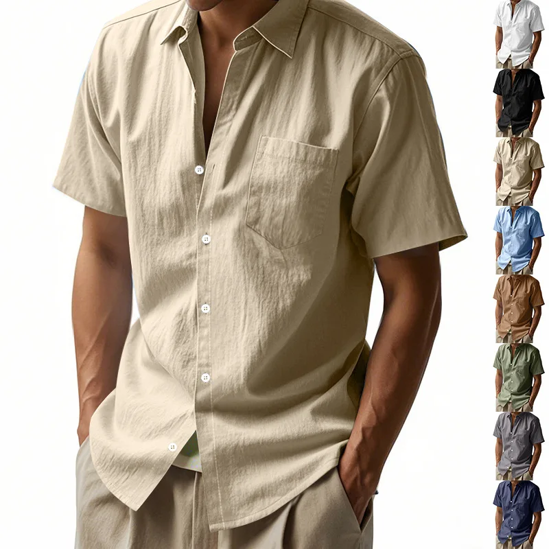 Mens Linen Short Sleeve Casual Shirts