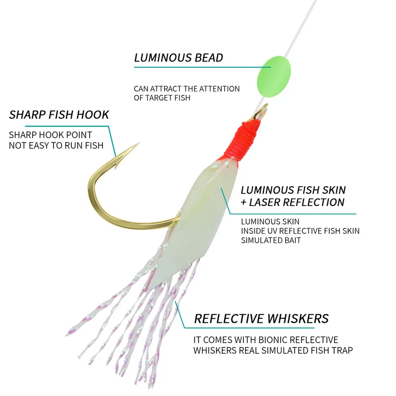 ZYZ Fishing Sabiki Hook ganci luminosi per corde in pelle di pesce 1 Set 6 ganci gancio spinato con accessori per la pesca con perline luminose
