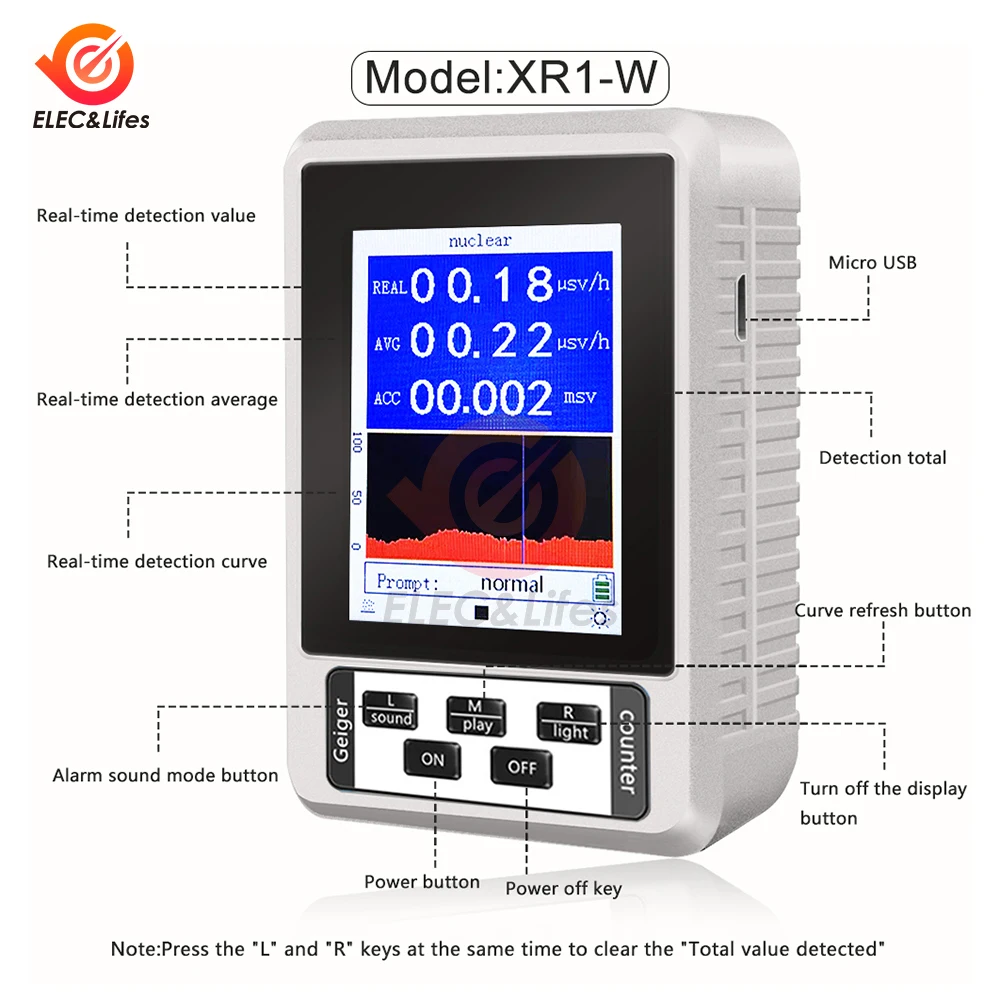 1Pcs Portable Geiger Counter Nuclear Radiation Detector Personal Dosimeter Marble Tester X-Ray Radiation Dosimeter XR-1