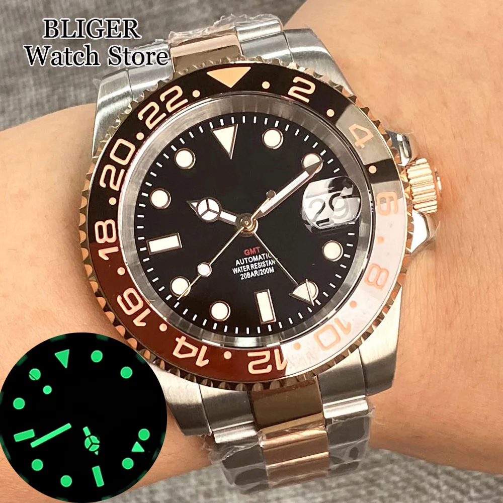 Dive NH34A 20ATM Waterproof 40mm Rose Gold GMT Function NH34 GMT Automatic Men Watch Polished Bracelet Ceramics Bezel Sapphire 5 inches solar automatic wave hand lucky cat ornament creative ceramics cat eco friendly decorations store opening gift mascot