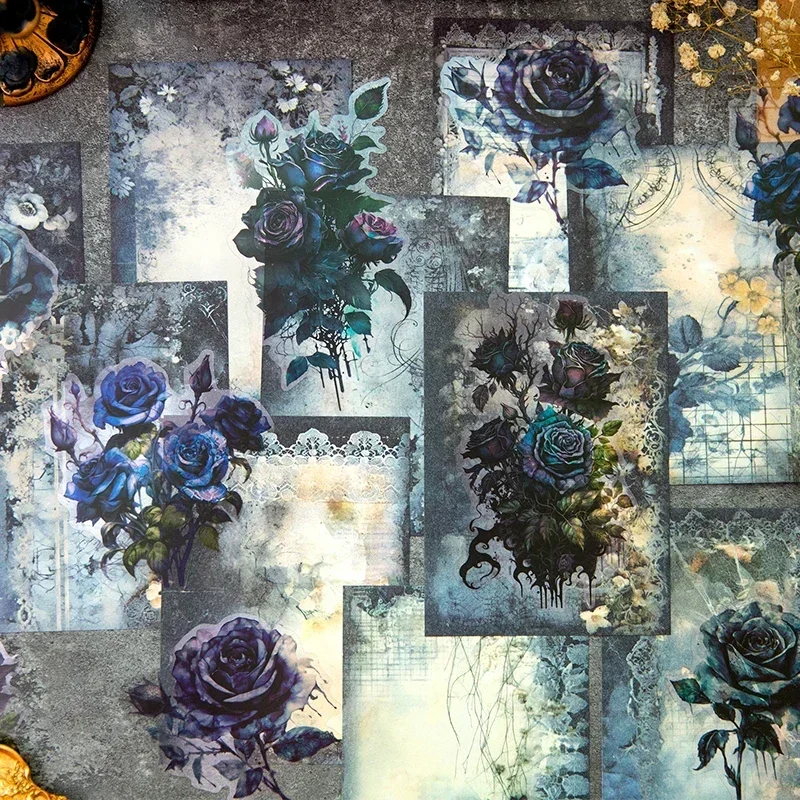 30 pezzi di materiale per album di carta Bloom pacchetto scuro manuale retrò materiali decorativi quaderni scrittura a mano - immagine 5