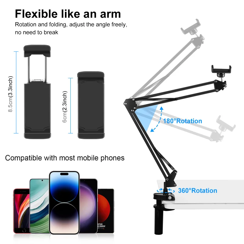 

Long Arm Tablet Phone Holder Stand Aluminium Alloy 360 Rotation Folding Desktop Phone Holder Shooting Elongated Bed Holder