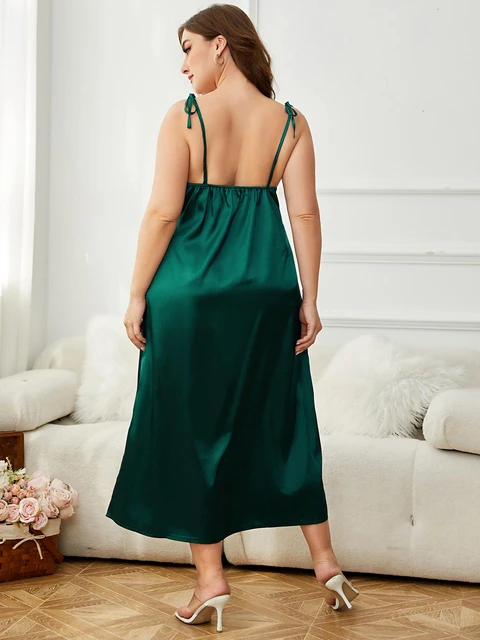 Plus Size Women's Sleeveless Criss Cross Backless Side Split Strappy Party  Maxi Dresses Satin Sling Cowl Neck Solid Cami Robe - AliExpress