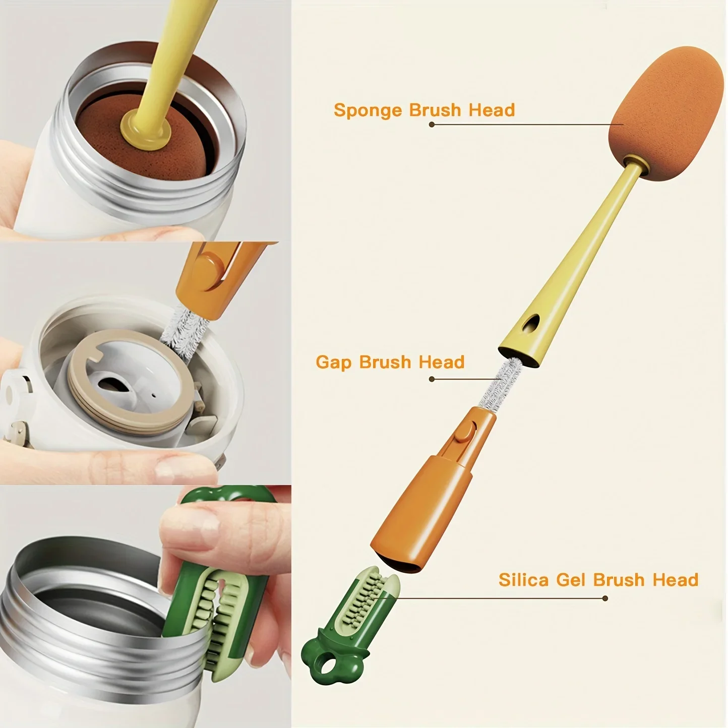 Cleaning Brush 1Pc Long-handled Sponge Cup Brush Bottle Brush Milk Bottle Cup Scrubber Glass Cleaner Three in One Cleaning Tools