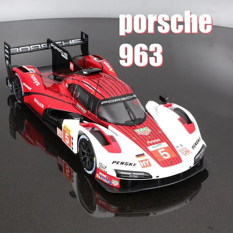 Bburago 1:24 포르쉐 963 자동차 모델 5 레이싱 카, 르망 랠리 챔피언 합금 럭셔리 포르쉐 963 모델 럭셔리카 로고 컬렉션