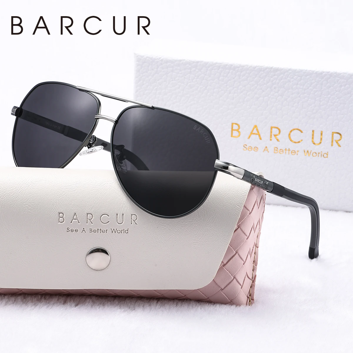 BARCUR Metallrahmen Coole Damen Polarisierte Sonnenbrille TAC-Linse Anti-Rutsch-Silikon-Spiegelbeine Herren-Sonnenbrille Gute Wahl als Geschenk – Detail 4
