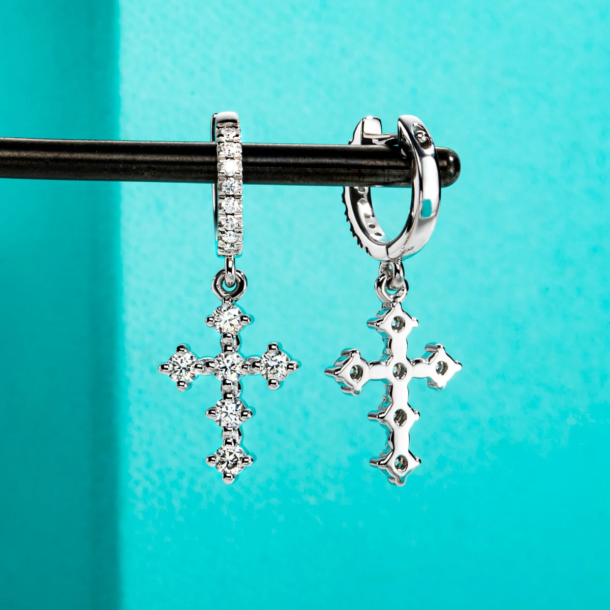 Moissanite Cross Hoop Earrings for Women Huggie 925 Sterling Silver Lab Created Diamond Drop Earrings Jewelry AnuJewel