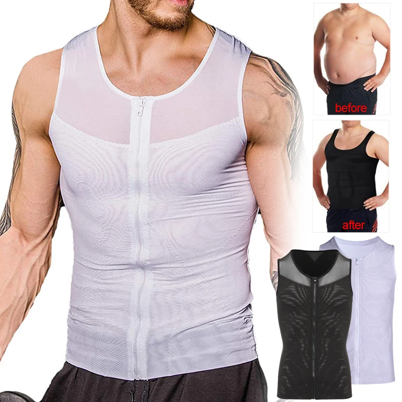 

Men Body Shaper Compression Shirt Slimming Vest Tummy Control Shapewear with Zipper Posture Male Belly Abdomen Workout Corset