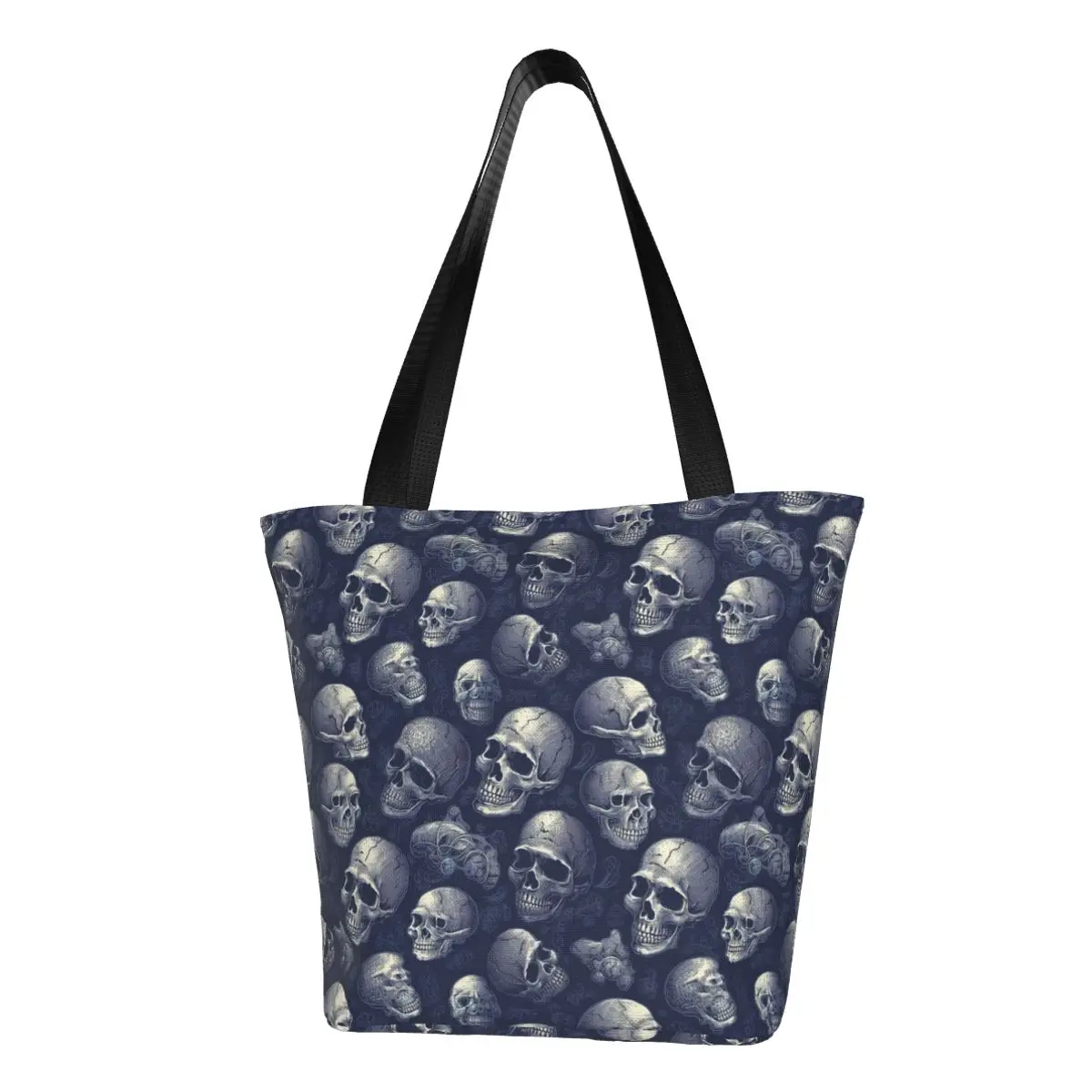 

Dark Floral Skull Macabre Art Shopping Bag Women Shoulder Canvas Tote Bag Durable Skeleton Gothic Occult Groceries Shopper Bags