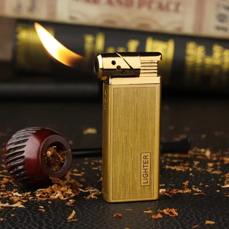 Oblique Fire Tube Press Lighter for Smoking Pipe Special Lighter Metal Open Flame Multi-function Cigarette Gadget