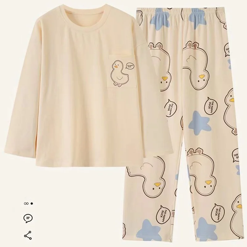 Spring and Autumn New Women's Pajamas Homewear Set of Girls Students Fall and Winter Homewear Big Size Cartoon Loose Pajamas Set 5