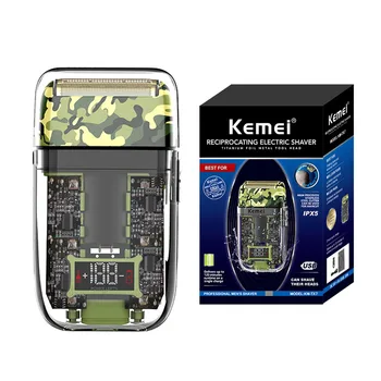 Kemei KM-TX7 Rasoio elettrico trasparente per uomo Rasoio elettrico ricaricabile Barba Rasoio galleggiante Cura del viso Macchina da barba 1