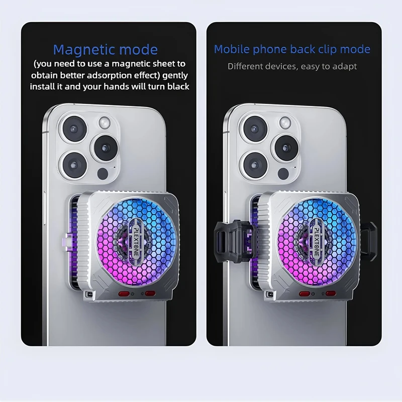 Plextone MX2 27W 자기식 반도체 쿨러 3단계 온도 설정 9-블레이드 무소음 팬 RGB 게이밍 블랙샤크
