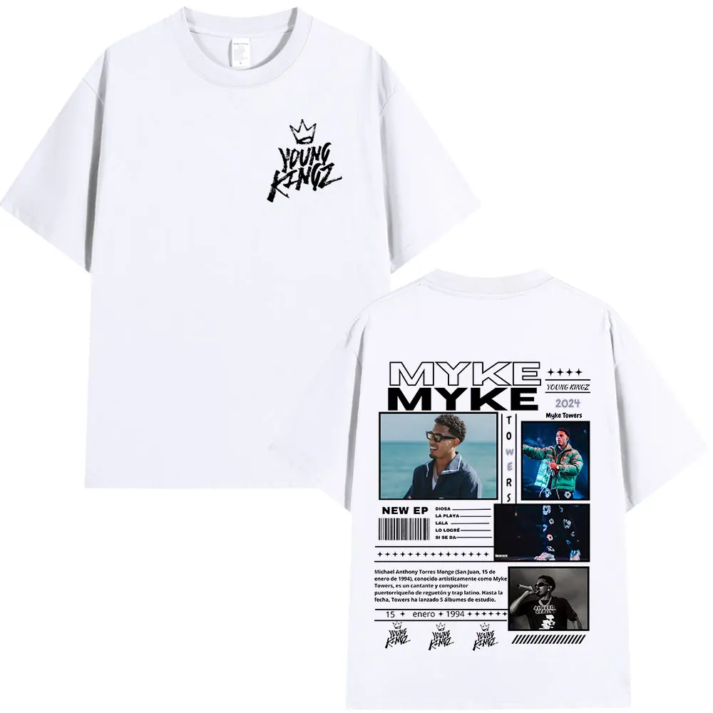 Rapper Myke Towers Graphic Print T-shirts Men Women Fashion Hip Hop Oversized O-Neck T Shirt Comfort Cotton Short Sleeve T-shirt 4
